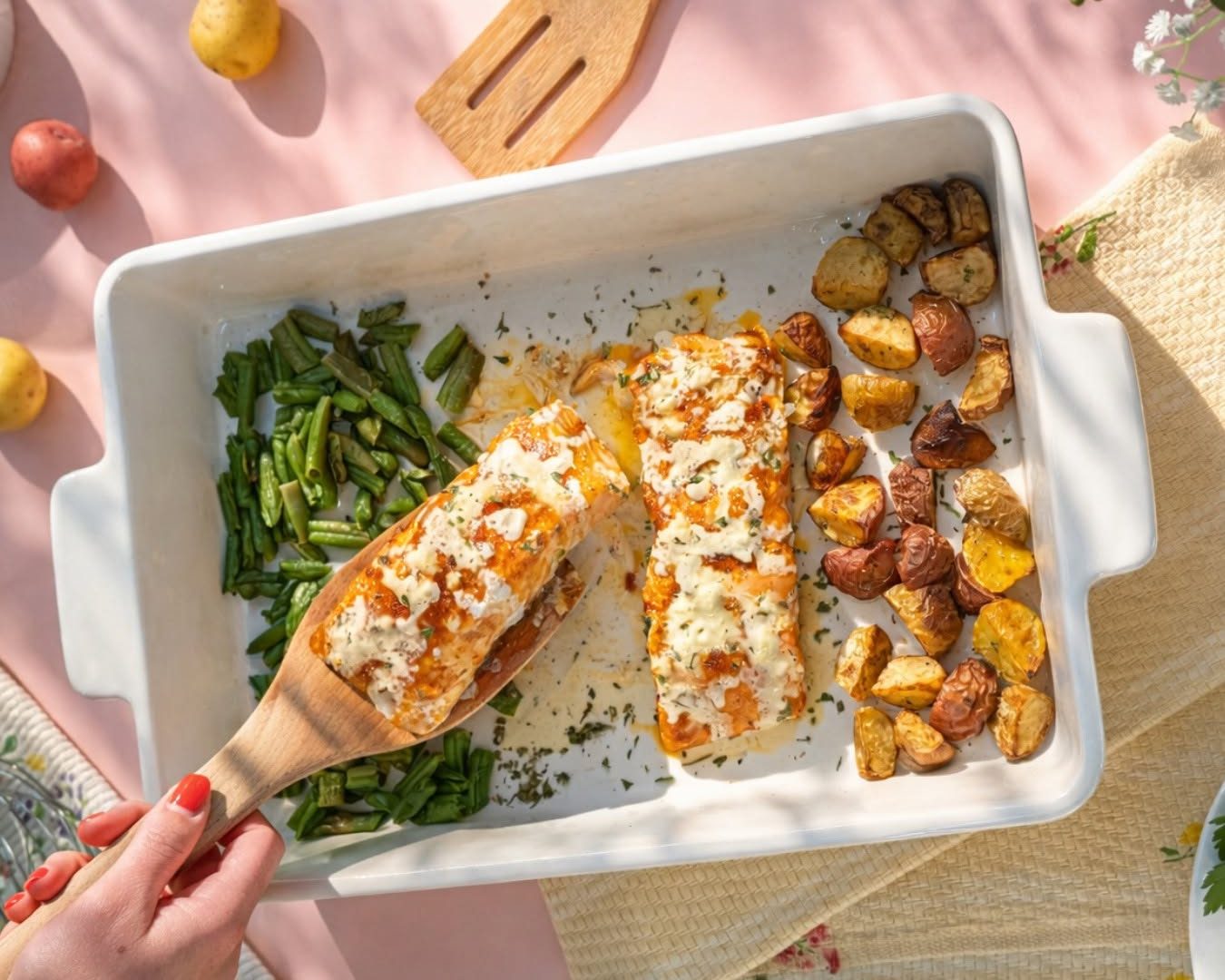 Zesty Salmon Bake with Roasted Potatoes & Green Beans