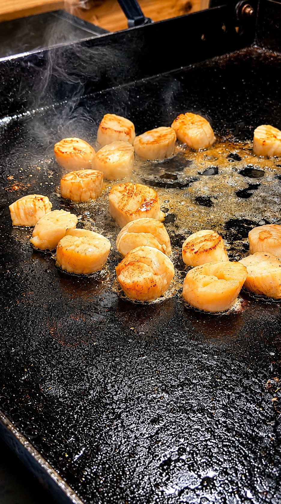 Scallops searing on the Blackstone griddle